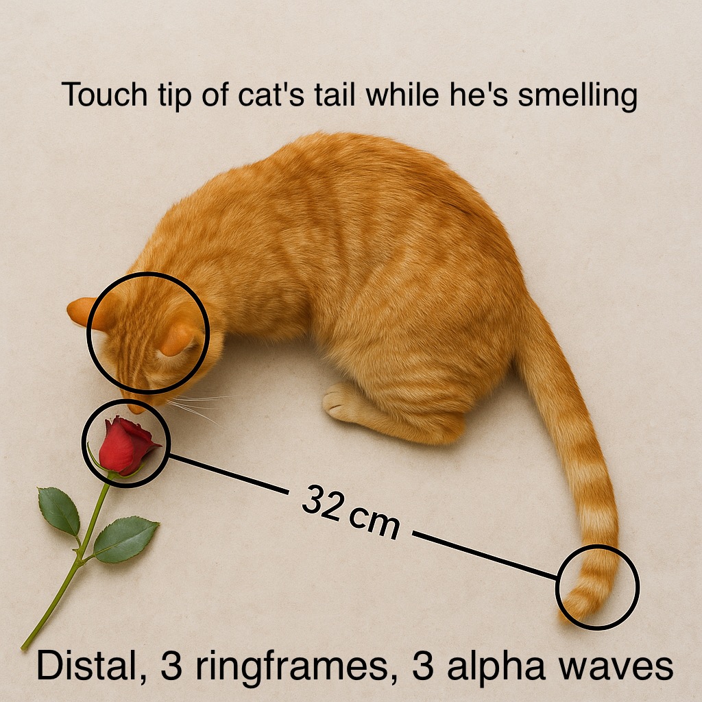 Tip of tail is distal to nose